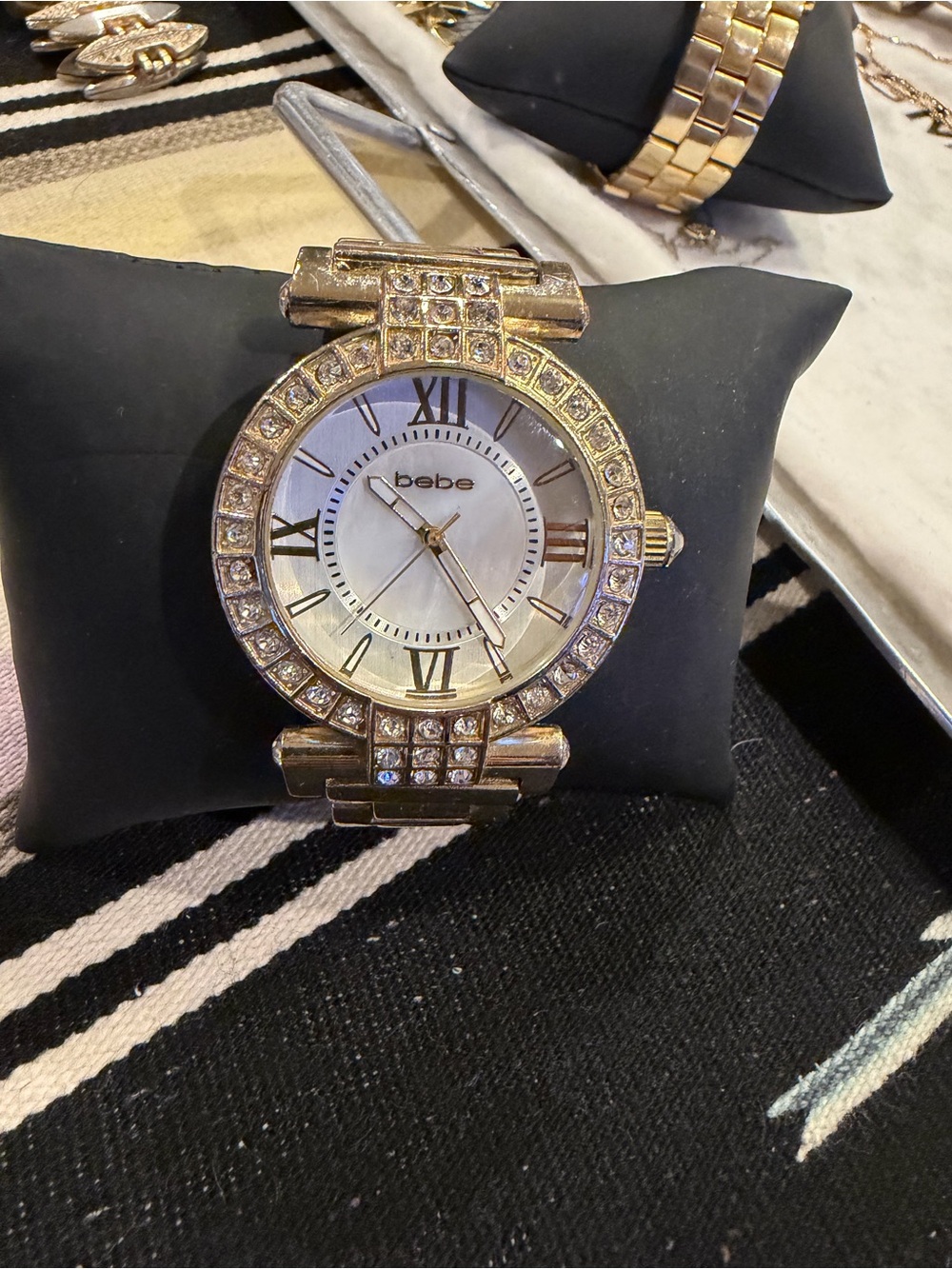 bebe Gold Crystal-Accent Mother-of-Pearl Dial Watch